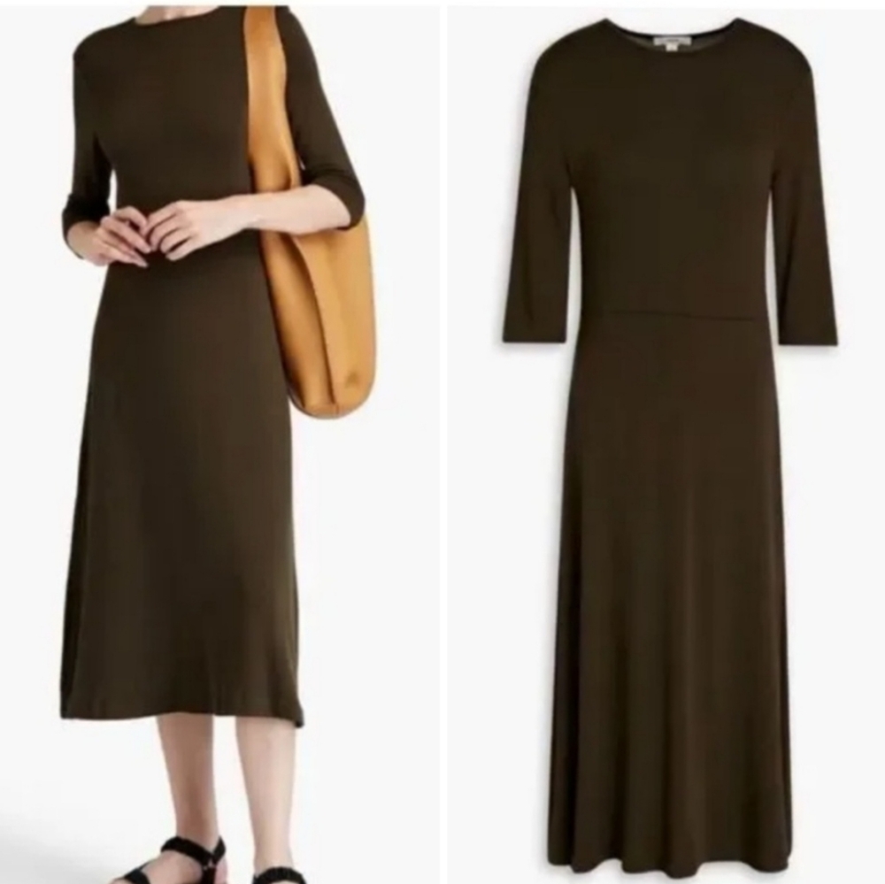 Vince Stretch-jersey Midi Dress In Army Green